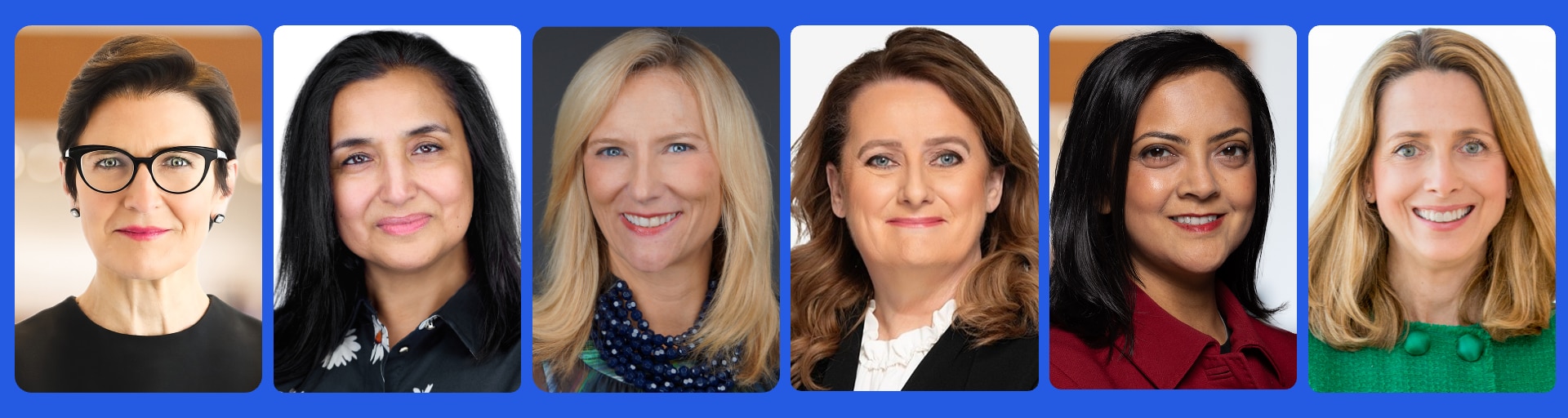 An image collage of Citis 2025 American Banker Most Powerful Women honorees, Jane Fraser, Tasnim Ghiawadwala, Pam Habner, Jennifer Taylor, Debopama Sen and Julie Monaco.