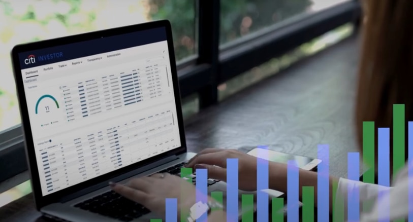 Laptop screen showing Citi Online Investments