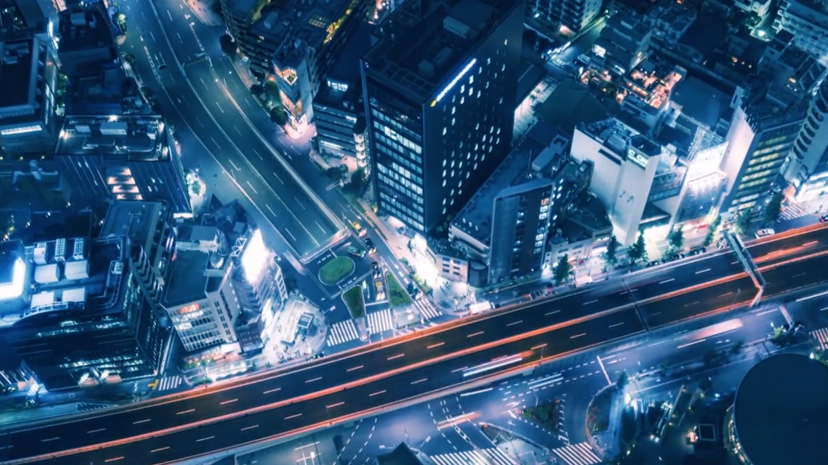 Arial night skyline