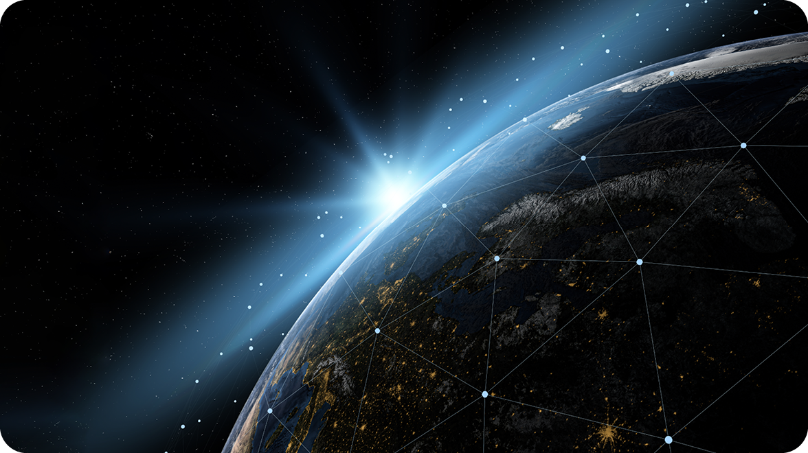 Arial view of earth in space with connection points shown on top.