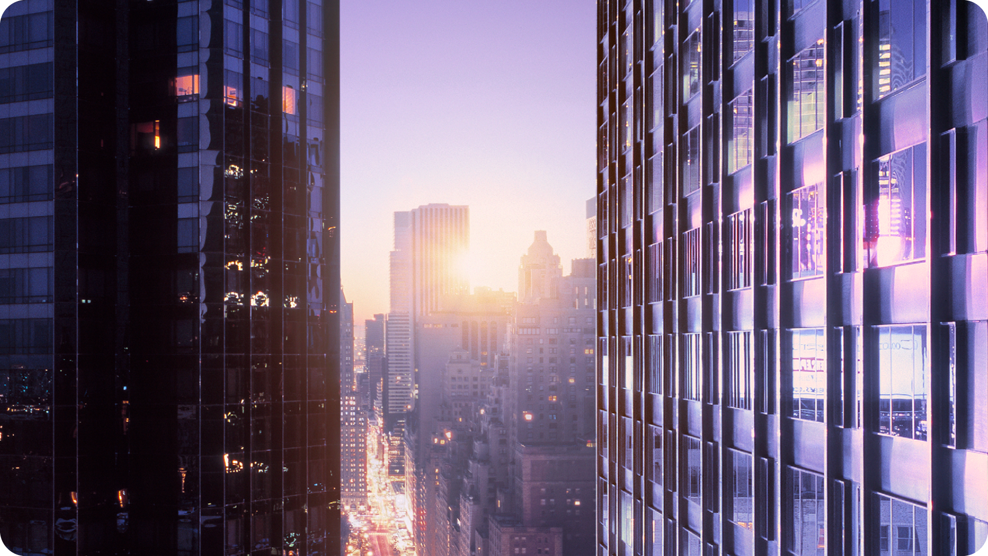 skyscrapers, city road, sunset