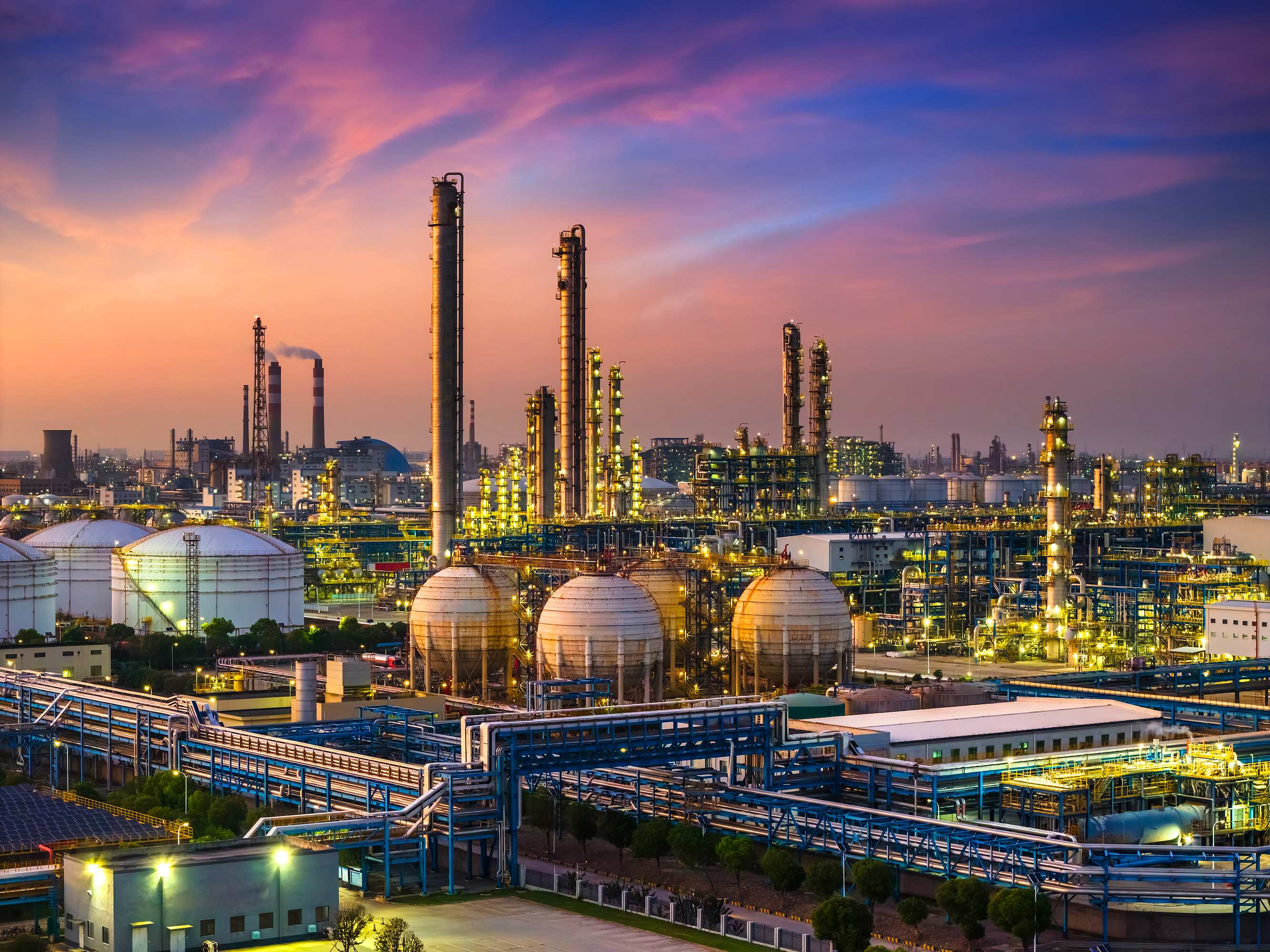 Industrial skyline photo during sunset