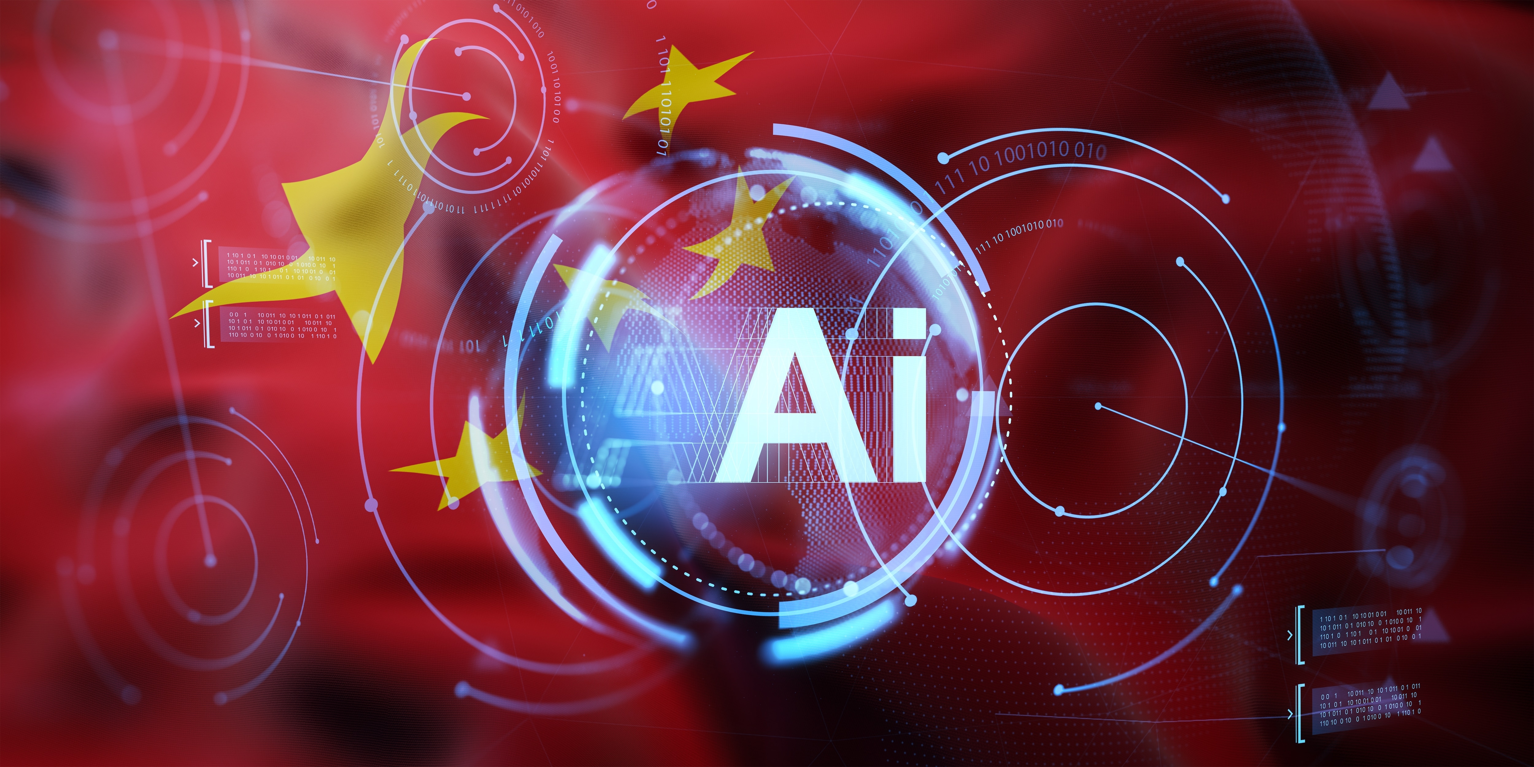 China flag colors with AI technology graphics.