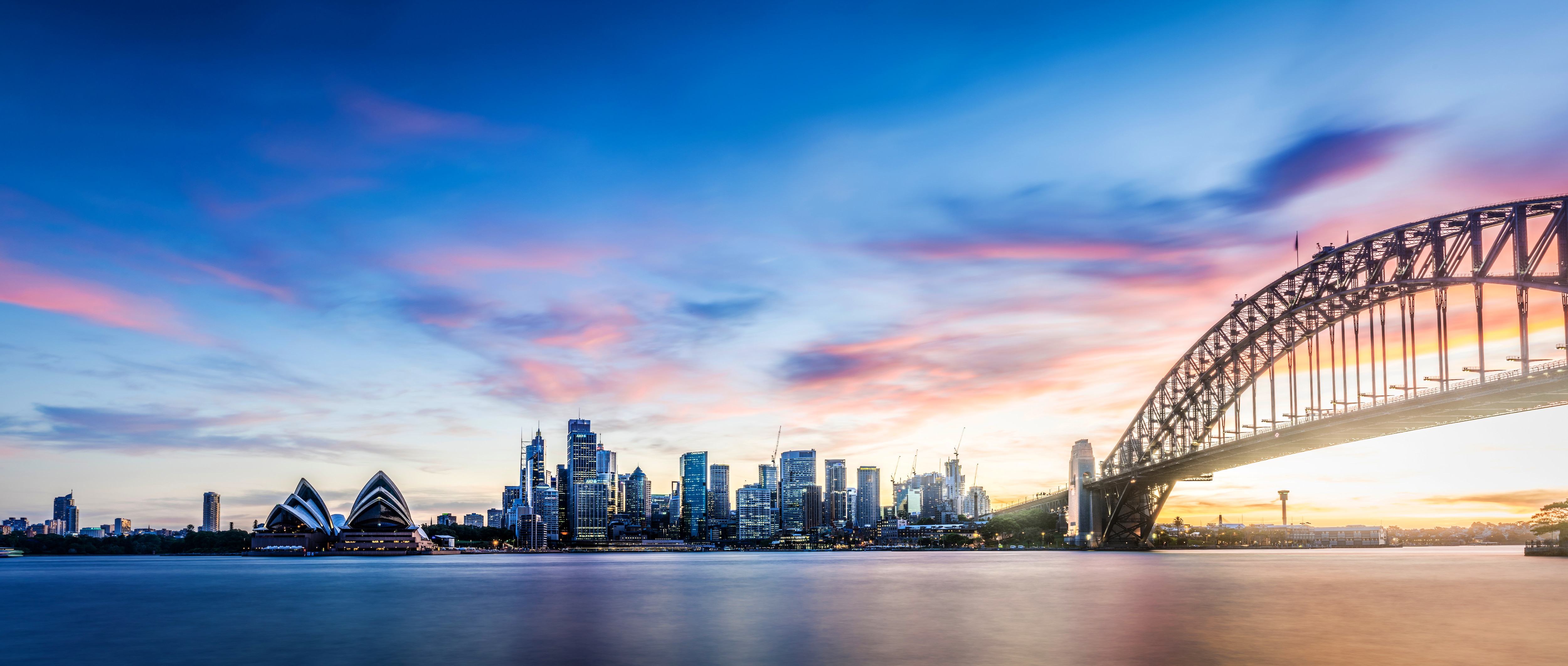 skyline at sunset with lights