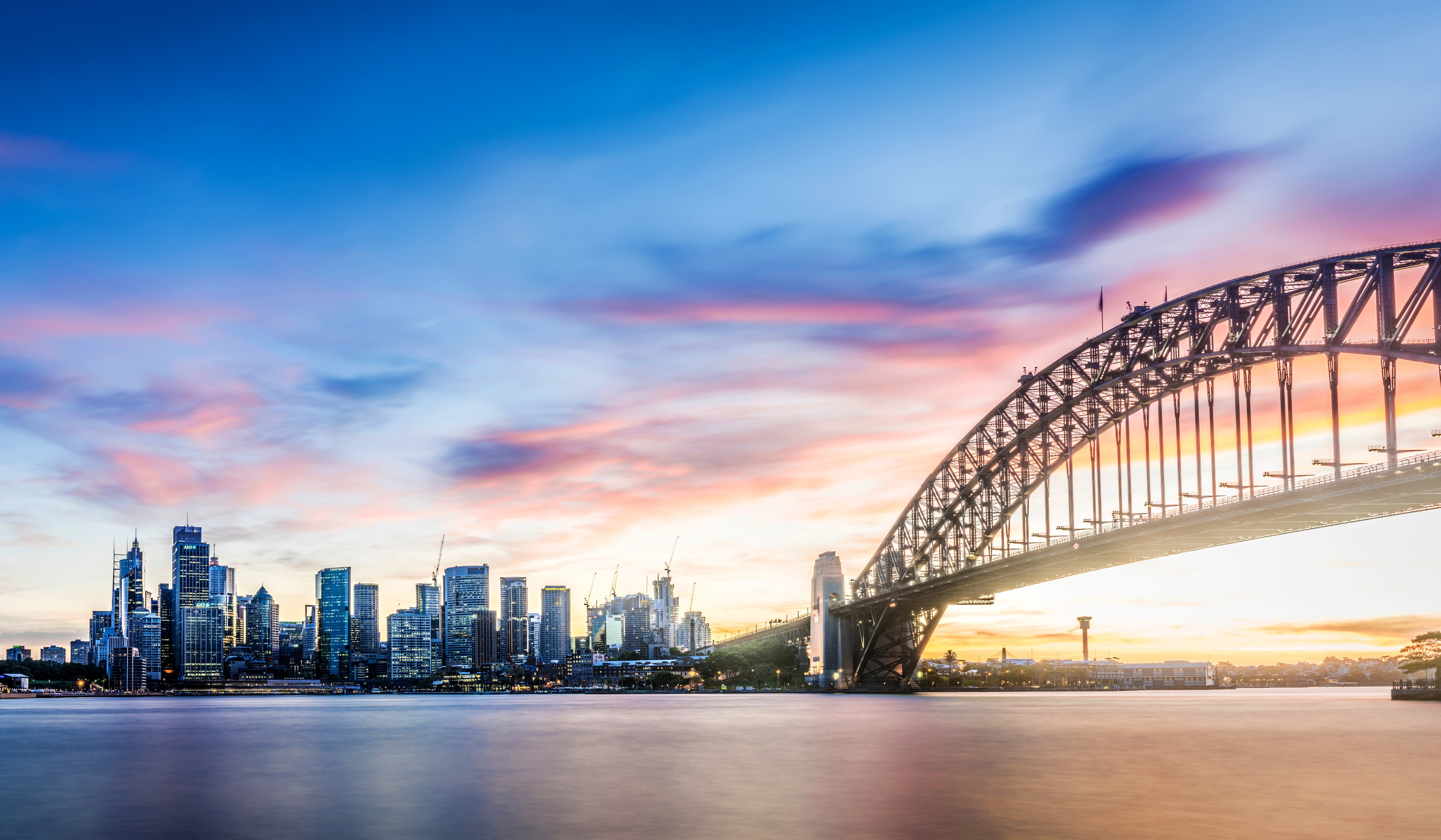 skyline at sunset with lights