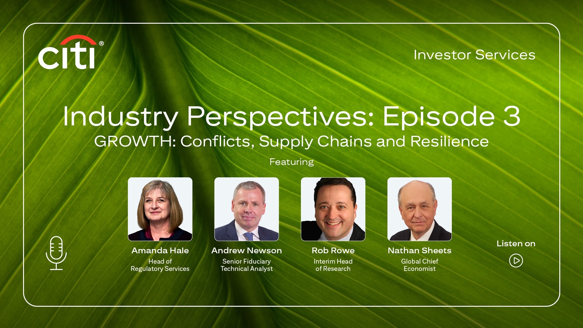 Promotional graphic for Industry Perspectives Episode 3 featuring the topic “Growth: Conflicts, Supply Chains and Resilience” and four speaker headshots.